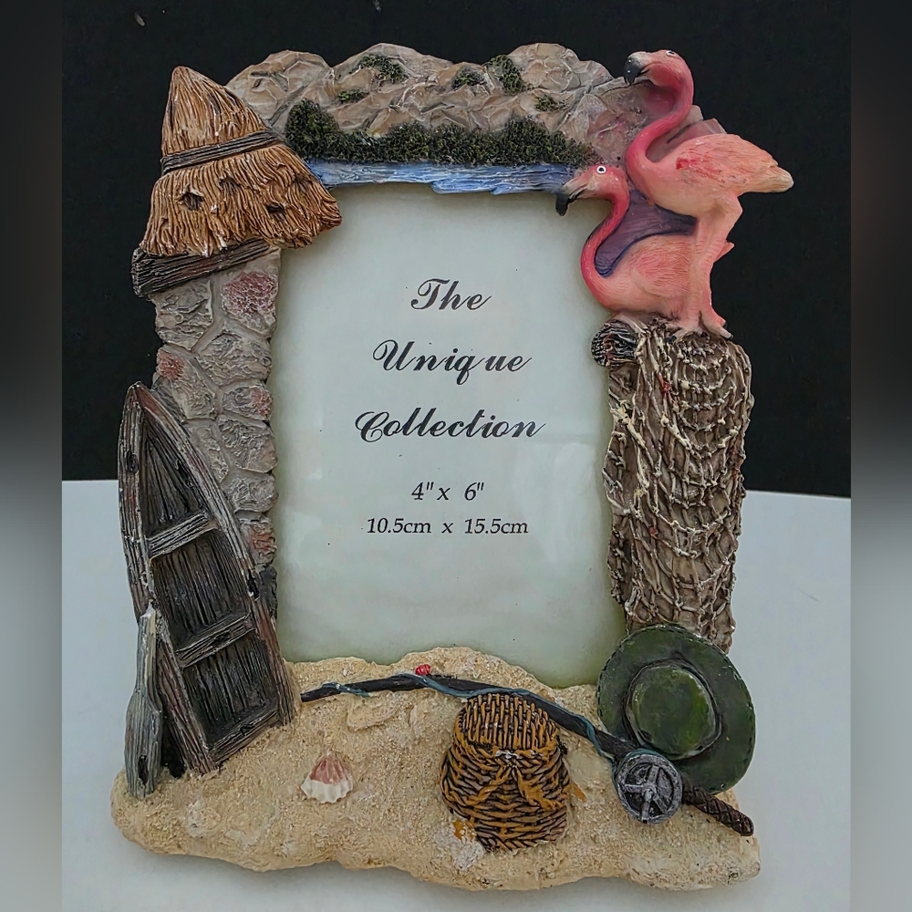 4"×6" Tropical Island 3D Photo Frame- Beach, Nautical, Flamingos - Rustic Motif